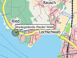 Geografische Karte der Badestelle Ammersee, Badegelände Rieder Wald