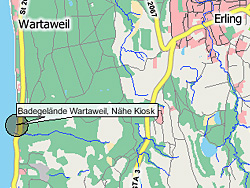 Geografische Karte der Badestelle Ammersee, Badegelände Wartaweil  Nähe Kiosk