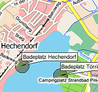 Geografische Karte der Badestelle Pilsensee, Badeplatz Hechendorf