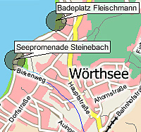 Geografische Karte der Badestelle Wörthsee, Seepromenade Steinebach