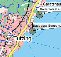 Geografische Karte der Badestelle Starnberger See, Badeplatz Seepark, Nähe Gasthaus Häring