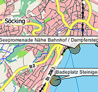 Geografische Karte der Badestelle Starnberger See, Seepromenade Nähe Bahnhof/Dampfersteg