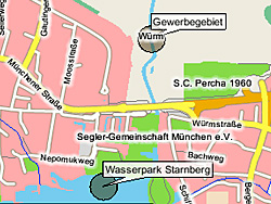 Geografische Karte der Badestelle Starnberger See, Wasserpark Starnberg