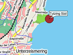 Geografische Karte der Badestelle EU-Badegewässer - Starnberger See, Tutzing Süd