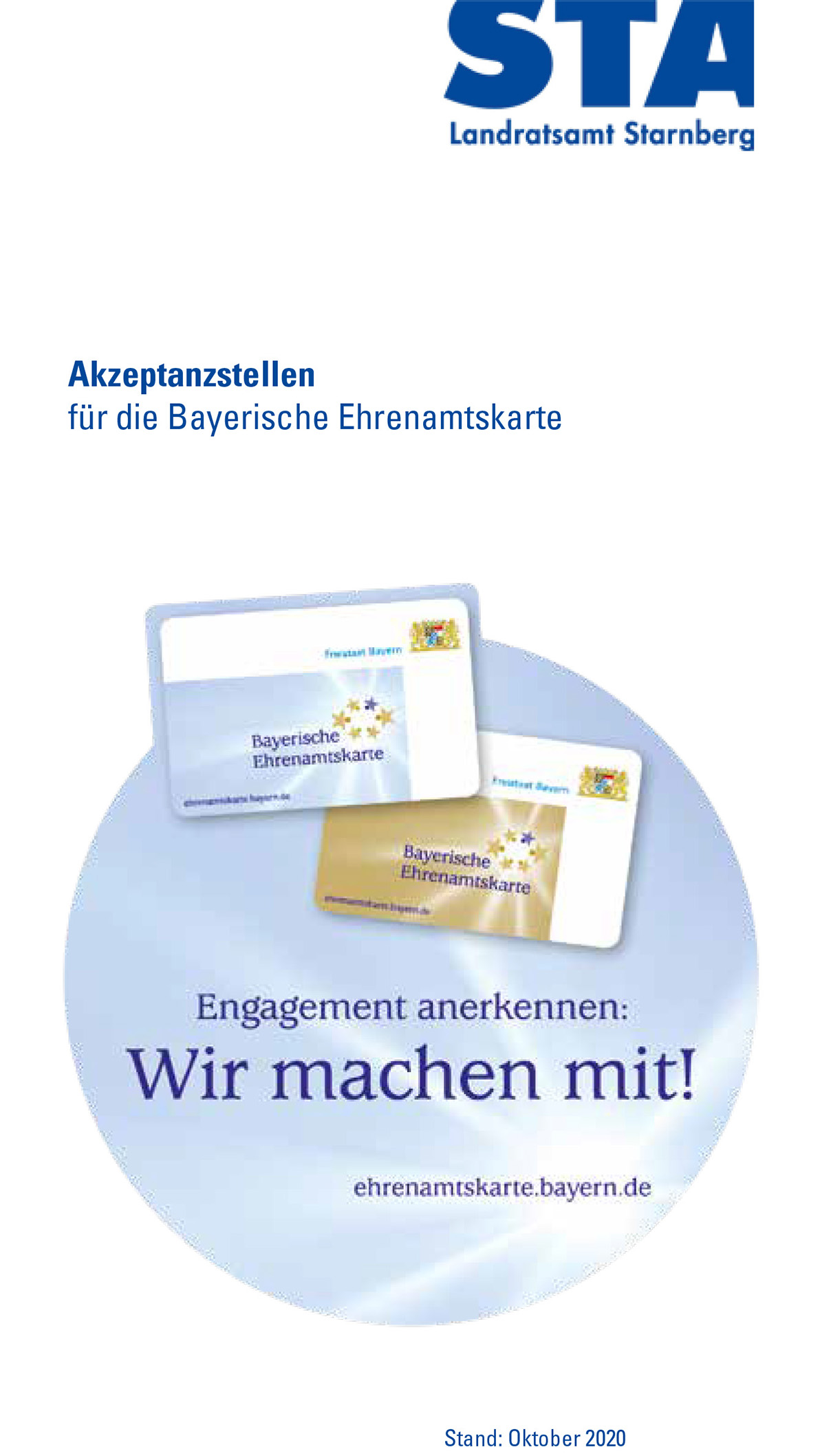 Titelseite Flyer Bayerische Ehrenamtskarte (Stand 10/2020)