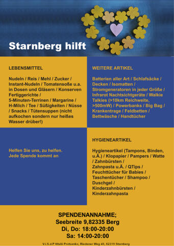 Flyer Starnberg hilft (private Sachspendenannahme)